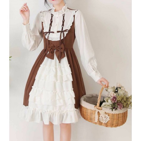 L109 Custom Made to order Thick Chiffon Bowknot Tiered Ruffle A-Line Lolita Dress Regular Size XS S M L XL & Plus size 1x-10x (SZ16-52)