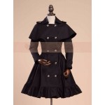L157 Custom Made to order Spandex cotton Poplin Long Sleeve Ruffle Hem A Line Cape Dress New  Regular Size XS S M L XL & Plus size 1x-10x (SZ16-52)