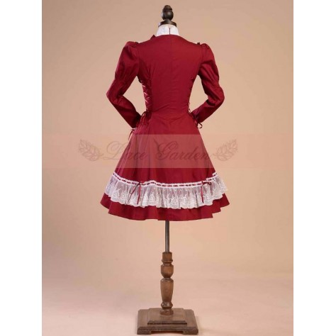 L163 Custom Made to order Spandex cotton Poplin Lolita Flared Sleeve Slim Bow Party Dress Regular Size XS S M L XL & Plus size 1x-10x (SZ16-52)