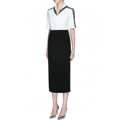 L212 Custom Made to order Polyester V-Neck Lace Patchwork Slim Business Dress Regular Size XS S M L XL & Plus size 1x-10x (SZ16-52)