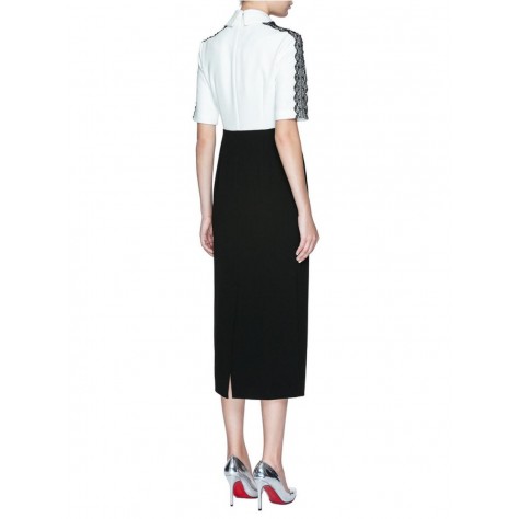 L212 Custom Made to order Polyester V-Neck Lace Patchwork Slim Business Dress Regular Size XS S M L XL & Plus size 1x-10x (SZ16-52)