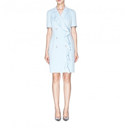 L223 Custom Made to order Cotton Blend Spandex Double-Breasted Ruffle Business Sheath Dress Regular Size XS S M L XL & Plus size 1x-10x (SZ16-52)