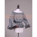 L30 Spandex cotton Poplin Flared Sleeve Check Lolita Gothic Blouse Regular Size XS S M L XL & Plus size 1x-10x (SZ16-52)