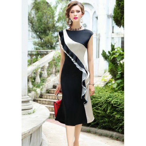 L354 Custom Made to order Satin Contrast Ruffle Satin Party Fishtail Dress Regular Size XS S M L XL & Plus size 1x-10x (SZ16-52)