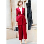 L405 Custom Made to order Satin Tie-Waist Formal Blazer Wide Leg Pants Suit Regular Size XS S M L XL & Plus size 1x-10x (SZ16-52)
