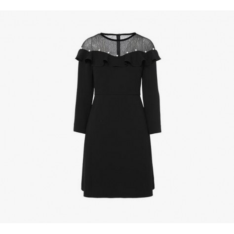 L442 Custom Made to order Cotton blend Jersey Crew Neck Lace patchwork Ruffle Mini Dress Regular Size XS S M L XL & Plus size 1x-10x (SZ16-52)