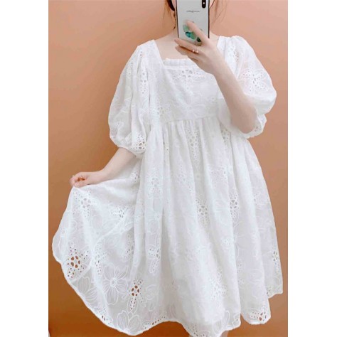 L508 Custom Made to order Polyester Embroidered High Waist A-Line Casual Dress Regular Size XS S M L XL & Plus size 1x-10x (SZ16-52)
