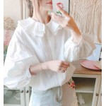 L514 Custom Made To Order Linen Women's Lotus Leaf Doll Collar Shirt Top Regular Size XS S M L XL & Plus size 1x-10x (SZ16-52)