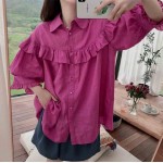 L515 Custom Made To Order Linen Ruffle Loose Casual Cotton Linen Top Shirts Regular Size XS S M L XL & Plus size 1x-10x (SZ16-52)