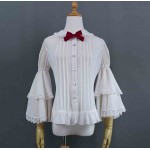 L55 Chiffon Long Sleeve Ruffled Lolita Gothic Bow Blouse Regular Size XS S M L XL & Plus size 1x-10x (SZ16-52)