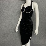 L572 Custom Made to order Velvet Asymmetric Halter Backless Velvet Dress New Regular Size XS S M L XL & Plus size 1x-10x (SZ16-52)