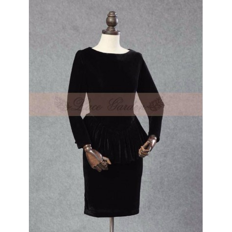 L69 Velvet Ruffle Peplum Boat-Neck Velvet Wrap Dress Regular Size XS S M L XL & Plus size 1x-10x (SZ16-52)
