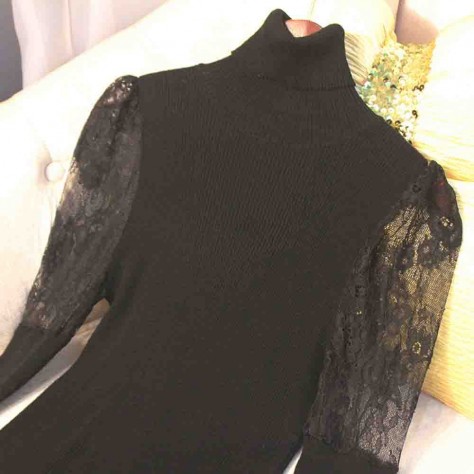 L748 Custom Made To Order Cashmere Blend Turtleneck Puff Sleeve Sweater New Regular Size XS S M L XL & Plus size 1x-10x (SZ16-52)