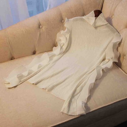 L749 Custom Made To Order Cashmere Blend Women's High Neck Ruffle Cashmere Sweater Regular Size XS S M L XL & Plus size 1x-10x (SZ16-52)