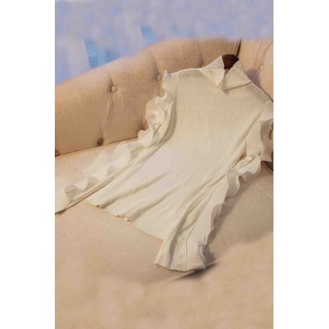 L749 Custom Made To Order Cashmere Blend Women's High Neck Ruffle Cashmere Sweater Regular Size XS S M L XL & Plus size 1x-10x (SZ16-52)