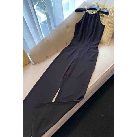L761 Custom Made To Order Polyester Womans Halter Beaded Wide-Leg Jumpsuit New Regular Size XS S M L XL & Plus size 1x-10x (SZ16-52)