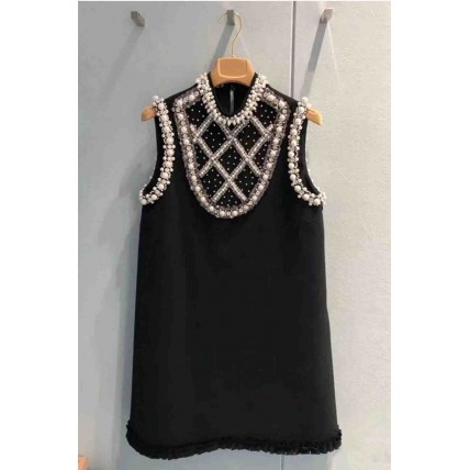 L798 Custom Made to order Jersey Mock Neck Beaded Sleeveless Mini Dress New Regular Size XS S M L XL & Plus size 1x-10x (SZ16-52)
