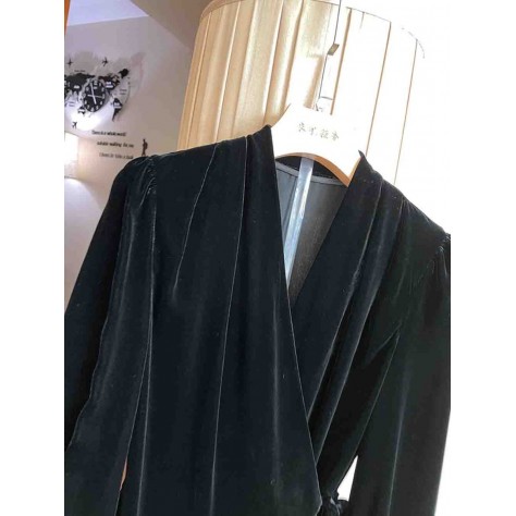 L865 Custom Made To Order Velvet Vintage V-Neck Balloon Sleeve Shirt Regular Size XS S M L XL & Plus size 1x-10x (SZ16-52)