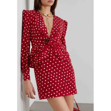 L880 Custom Made to order Polyester Long Sleeve Polka Dot Mini Party Wrap Dress Regular Size XS S M L XL & Plus size 1x-10x (SZ16-52)