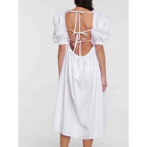 L888 Custom Made to order Spandex cotton Poplin Lace Up Backless High Waist Dress Regular Size XS S M L XL & Plus size 1x-10x (SZ16-52)