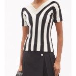 L929 Custom Made to order Cashmere Blend Double V-Neck Contrast Short Sleeve Sweater Regular Size XS S M L XL & Plus size 1x-10x (SZ16-52)