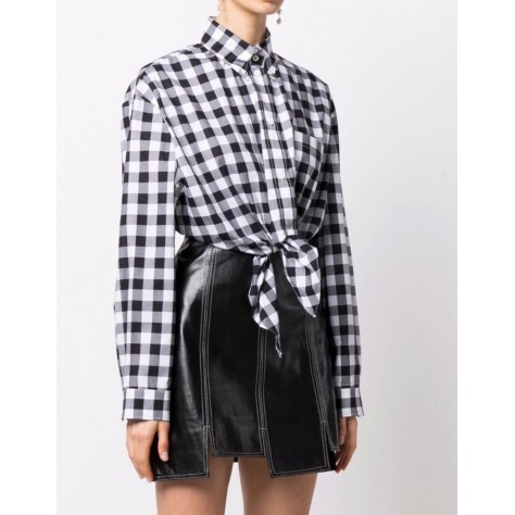 L935 Custom Made To Order Cotton Poplin Women's Fashion Plaid Cropped Shirt Regular Size XS S M L XL & Plus size 1x-10x (SZ16-52)