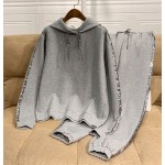 L948 Custom Made to order Jersey Women's Casual Sequin Hoodie Two Piece Set Regular Size XS S M L XL & Plus size 1x-10x (SZ16-52)