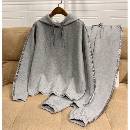L948 Custom Made to order Jersey Women's Casual Sequin Hoodie Two Piece Set Regular Size XS S M L XL & Plus size 1x-10x (SZ16-52)